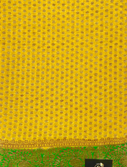 Yellow And Green Neemzari Pure Khaddi Chiffon Saree