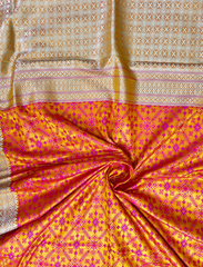 Yellow & Orange Handwoven Jamawar Banarasi Silk Saree