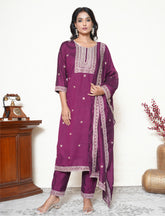 Maroon silk blend Kurta and dupatta Set