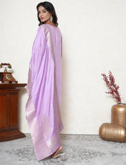Lavender colour embroidered kurta set with banarasi dupatta.