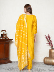 Tuscany yellow kurta set with dabka and pearl work
