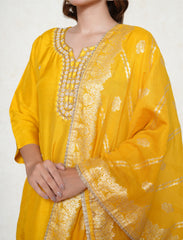 Tuscany yellow kurta set with dabka and pearl work