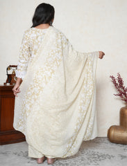 Flax yellow cotton printed suit with Lace work