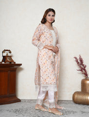 Champagne colour cotton floral print suit with mirror and lacework