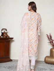 Champagne colour cotton floral print suit with mirror and lacework