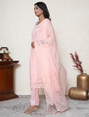 Blush pink chinon embroidered kurta suit set