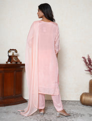 Blush pink chinon embroidered kurta suit set