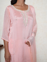 Blush pink chinon embroidered kurta suit set