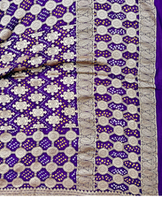 Purple Pure Khaddi Georgette Rye Bandhej Dupatta With Banarasi Weave
