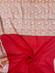 Scarlet Red Pure Khaddi Chiffon Silk Saree