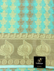 Aqua Blue Kota Chanderi Cotton Silk Saree
