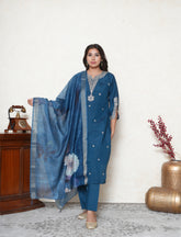 Classic blue embroidered kurta set