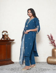 Classic blue embroidered kurta set