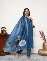 Classic blue embroidered kurta set