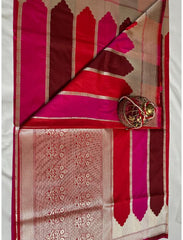 Multicolour Rangkaat Handloom Pure Satin Silk Banarasi Saree