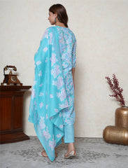Aqua Blue floral printed cotton suit set
