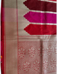 Multicolour Rangkaat Handloom Pure Satin Silk Banarasi Saree