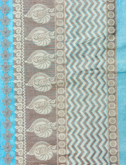 Aqua Blue Kota Chanderi Cotton Silk Saree