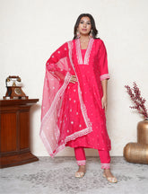 Crimson Red embroidered Stitched Suit Set