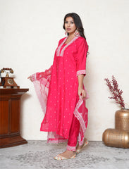 Crimson Red embroidered Stitched Suit Set