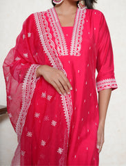 Crimson Red embroidered Stitched Suit Set