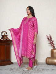 magenta pink digital printed suit with fine embroidery