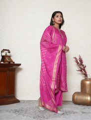 magenta pink digital printed suit with fine embroidery
