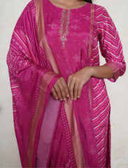 magenta pink digital printed suit with fine embroidery