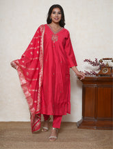 Crimson Red embroidered Kurta Set