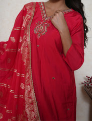 Crimson Red embroidered Kurta Set