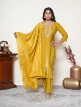 Dijon Yellow Embroidered Suit Set with Banarasi Woven Dupatta