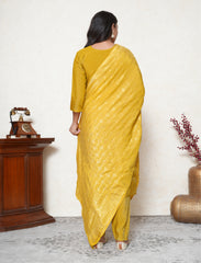 Dijon Yellow Embroidered Suit Set with Banarasi Woven Dupatta