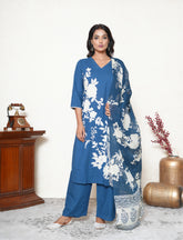 Lapis blue cotton kurta set