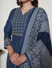 Space Blue applique cutwork Kurta set