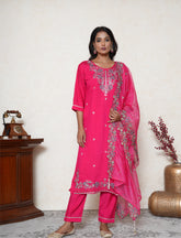 Magenta Embroidered Suit Set