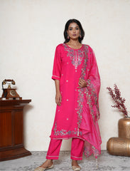Magenta Embroidered Suit Set