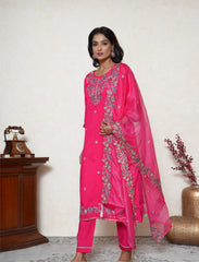 Magenta Embroidered Suit Set