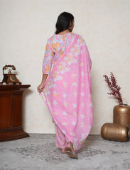 Rose pink floral printed cotton suit set