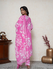 Plus size persian pink floral printed cotton suit set