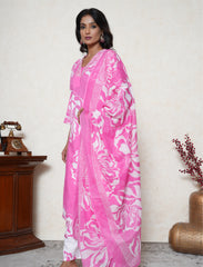 Plus size persian pink floral printed cotton suit set