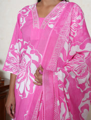Plus size persian pink floral printed cotton suit set