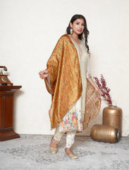 Ivory kurta set with colourful embroidery