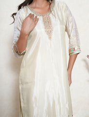 Ivory kurta set with colourful embroidery