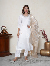 Powder white and gold mirror and cut dana embroidered suit set