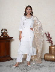 Powder white and gold mirror and cut dana embroidered suit set