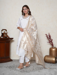 Powder white and gold mirror and cut dana embroidered suit set