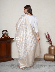 Powder white and gold mirror and cut dana embroidered suit set