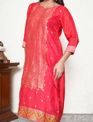 Crimson Red Embroidered banarasi Kurta Set