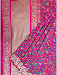 Pink Orange Jaamdani Meenakari Banarasi Silk Saree