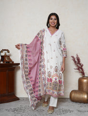 Off white printed Khadi Cotton Kurta Set
